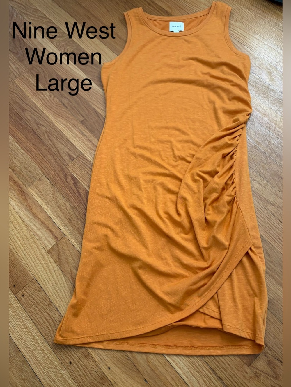 Nine West Orange Sleeveless Tulip-Ruched Midi Dress